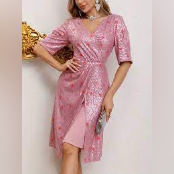 Faeriesty Dresses & Skirts - Fairy Faeriesty Glam Pink Sequin Midi Dress Sparkle Luxury Luxe Hearts M